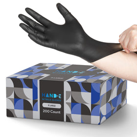Hand-E Touch Black Nitrile Disposable Gloves Large, 50 Count - BBQ, Tattoo, Hair Dye, Cooking, Mechanic Gloves - Powder and Latex Free - Tattoo Supplies